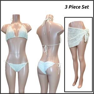 Ritchie Swimwear Crochet Cream Bikini & Sarong D Cup Top M Bottoms Set $299